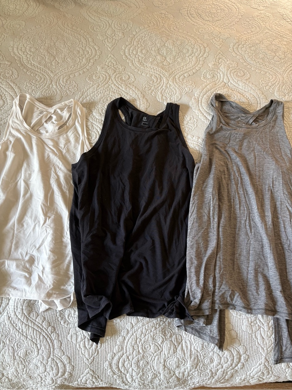 GAP Racerback Tank Top Trio - Black, White, Gray